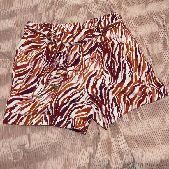 Anne Klein Orange Multicolor Linen Zebra Print Pockets Shorts Size L - Picture 5 of 7